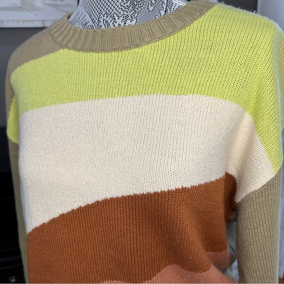 LUSH Colorblock Chunky Knit Sweater | Size Small | Retro Earth Tones - Picture 3 of 12